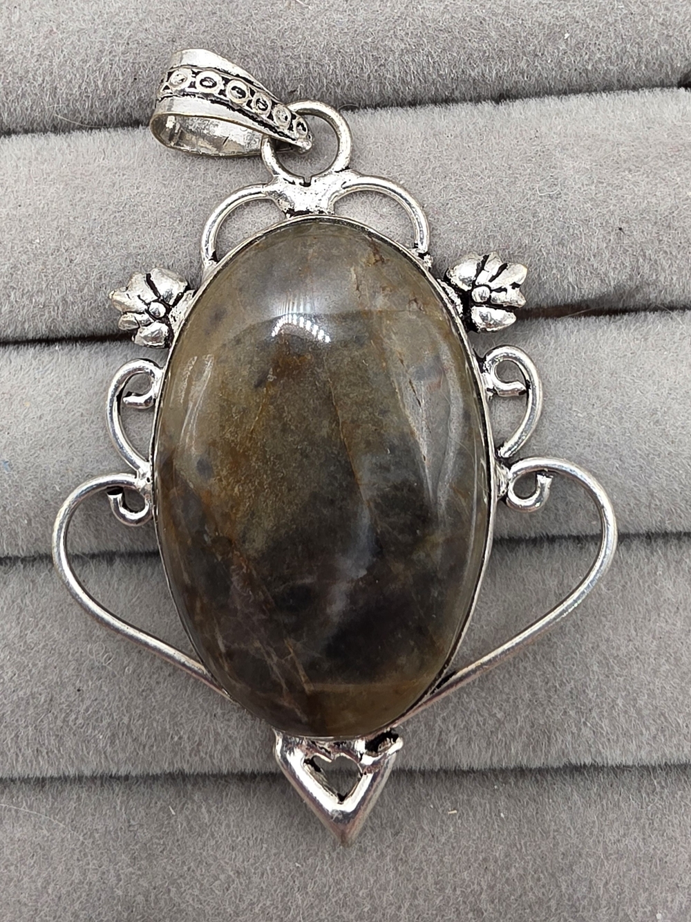 Silver Plated Brown Rutilatited Quartz Oval Pendant